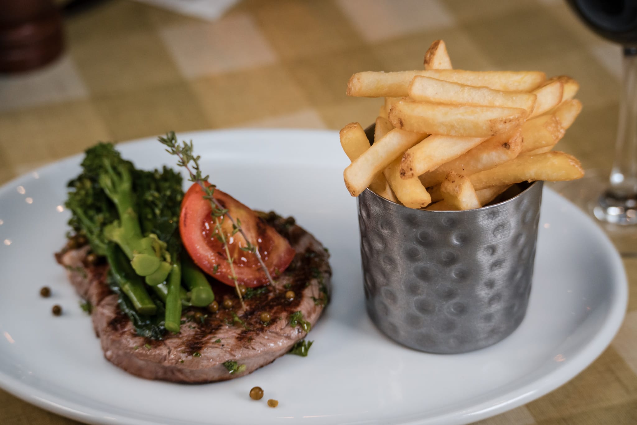Steak frites served at La Petite Colline